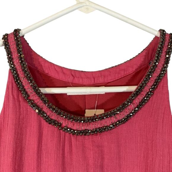 Mango Pink Sleeveless Beaded Neck Lightweight Trapeze Swing Dress Women Sz 2 - Picture 3 of 8